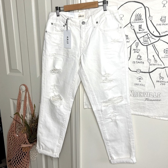 NWT ABLE THE LUCELY SLOUCH DISTRESSED WHITE JEANS SIZE 26 - Picture 1 of 12